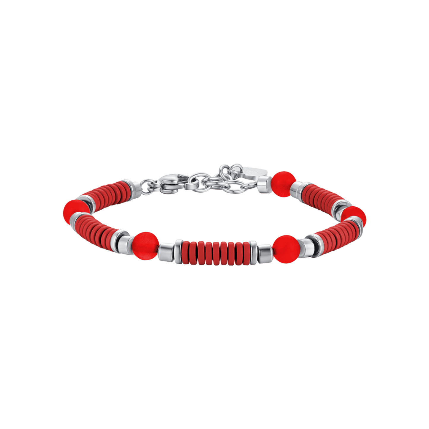 CHILD'S BRACELET IN STEEL WITH RED STONES AND ELEMENTS WITH RED ENAMEL Luca Barra
