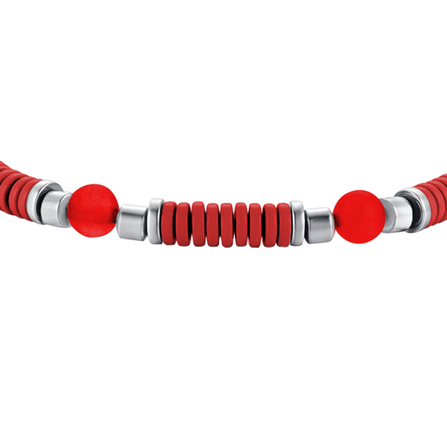 STEEL BABY BRACELET WITH RED STONES AND RED ENAMEL ELEMENTS