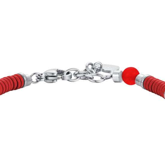 Upload image to Gallery BABY BRACELET IN STEEL WITH RED STONES AND ELEMENTS WITH RED ENAMEL
