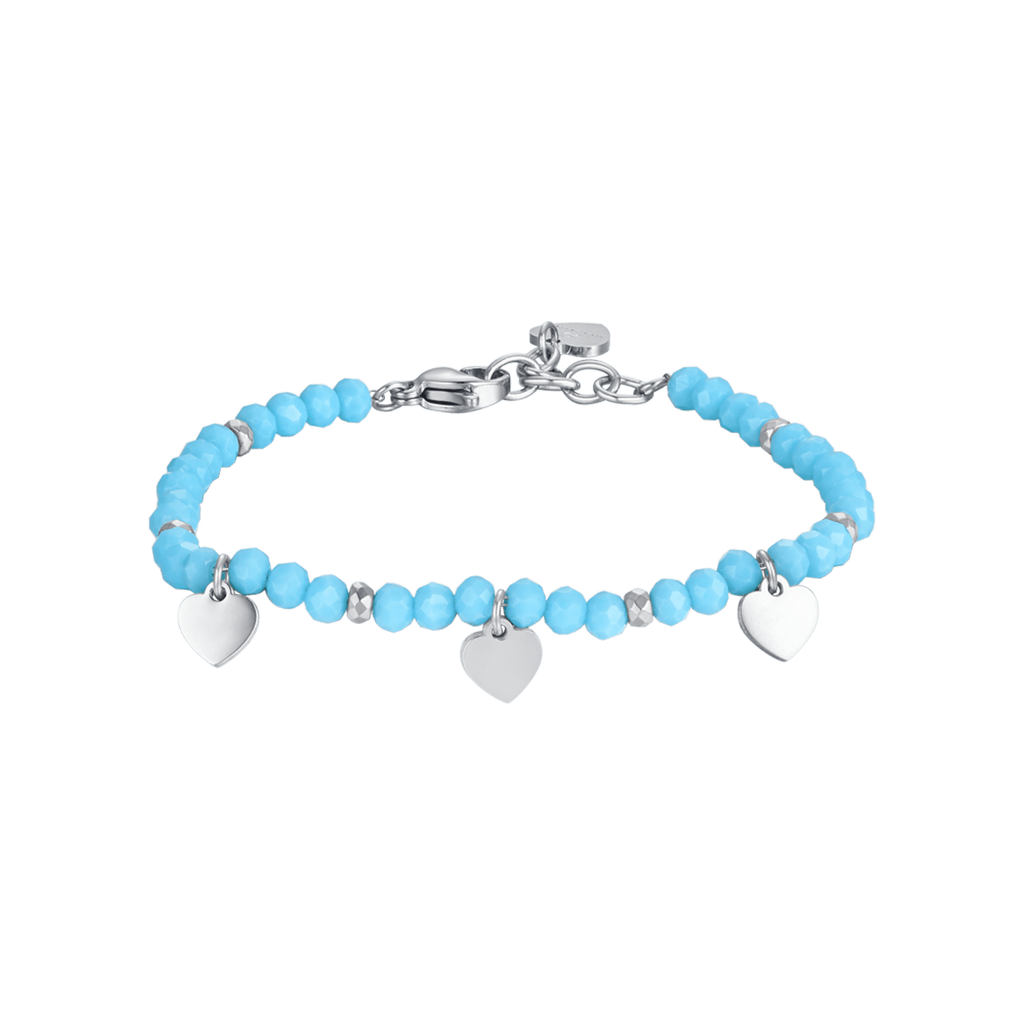 STEEL GIRL BRACELET WITH TURQUOISE STONES AND HEARTS