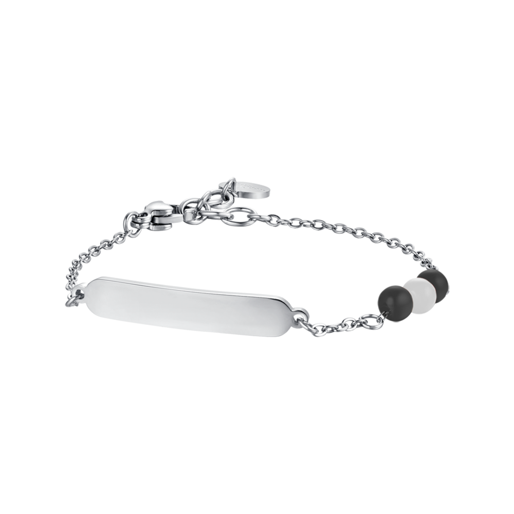 CHILD'S BRACELET IN STEEL WITH WHITE AND BLACK STONES Luca Barra