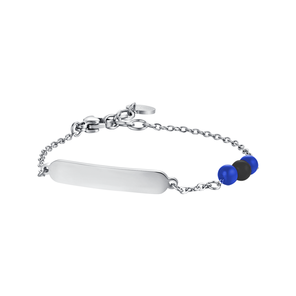 CHILD'S BRACELET IN STEEL WITH BLUE AND BLACK STONES Luca Barra