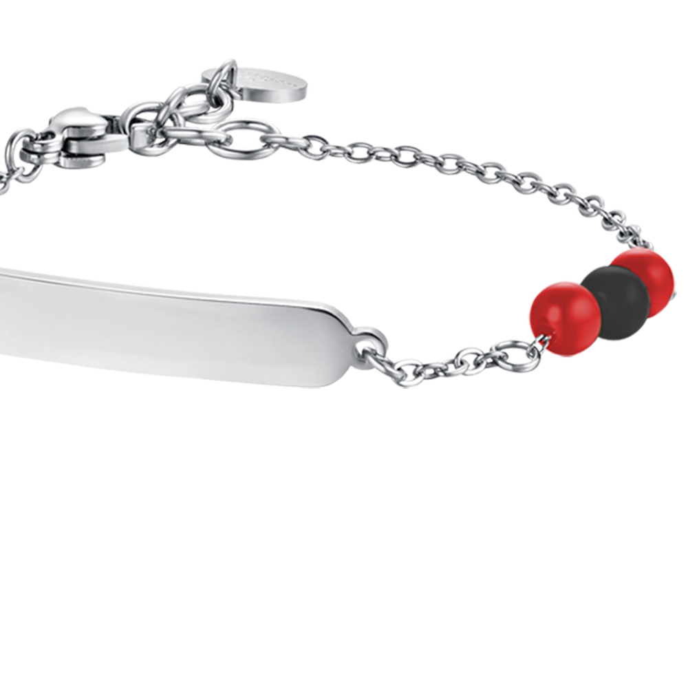 STEEL BABY BRACELET WITH RED AND BLACK STONES