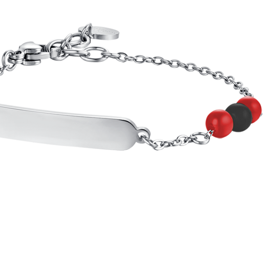 STEEL BABY BRACELET WITH RED AND BLACK STONES