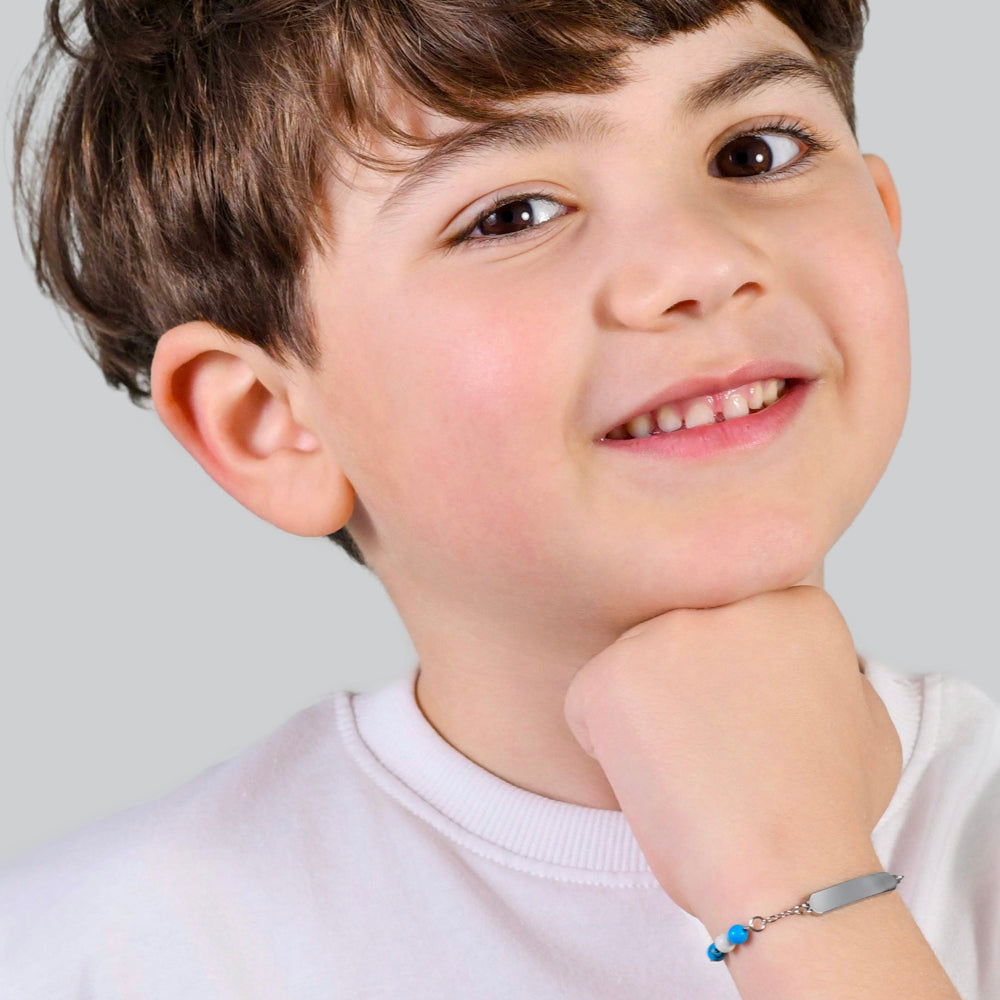 CHILD'S BRACELET IN STEEL WITH BLUE AND WHITE STONES Luca Barra