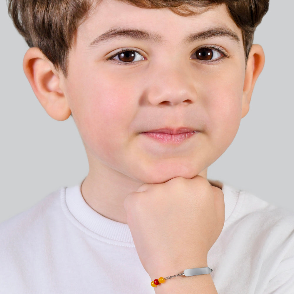 STEEL BABY BRACELET WITH YELLOW AND RED STONES