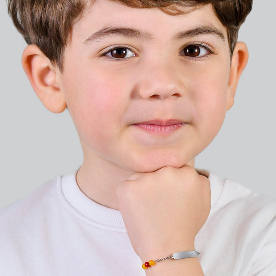 STEEL BABY BRACELET WITH YELLOW AND RED STONES