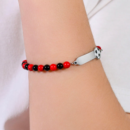 STEEL BABY BRACELET WITH RED AND BLACK STONES