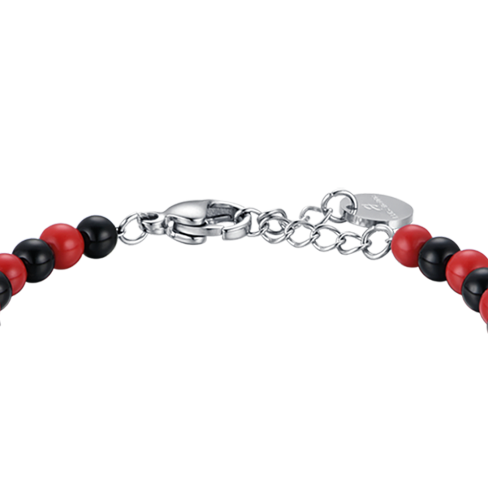 STEEL BABY BRACELET WITH RED AND BLACK STONES