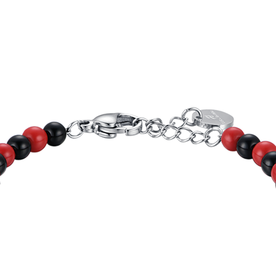 STEEL BABY BRACELET WITH RED AND BLACK STONES