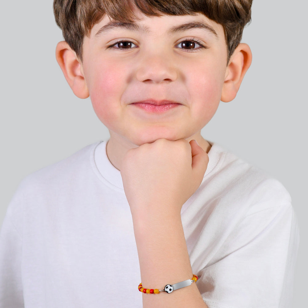 STEEL BABY BRACELET WITH RED AND YELLOW STONES