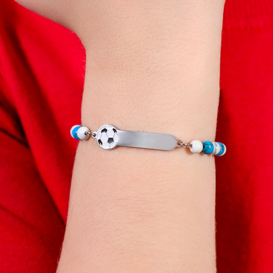 STEEL BABY BRACELET WITH BLUE AND WHITE STONES