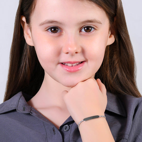 GIRL STEEL TENNIS BRACELET WITH WHITE CRYSTALS AND PLATE