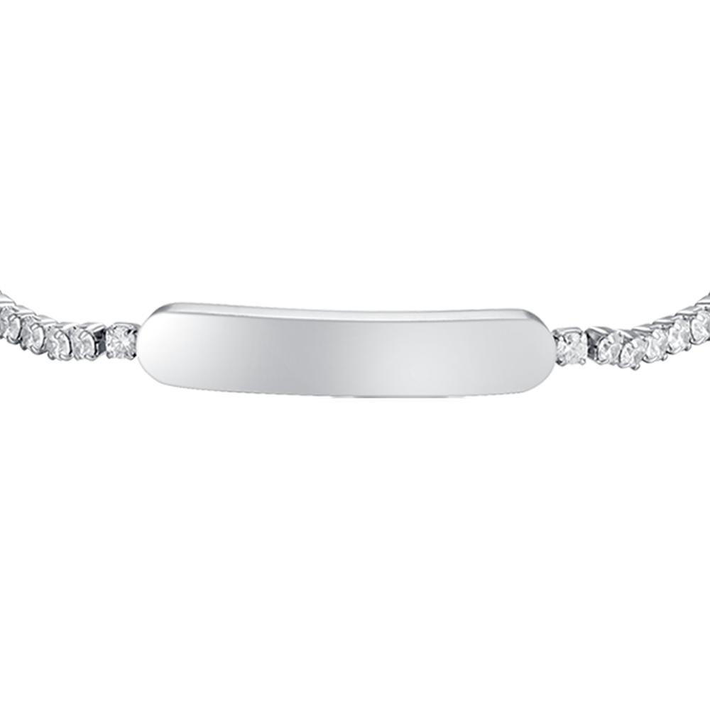 GIRL STEEL TENNIS BRACELET WITH WHITE CRYSTALS AND PLATE