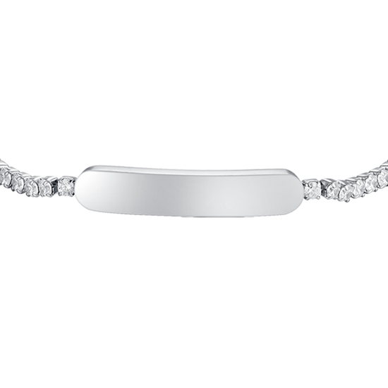 GIRL STEEL TENNIS BRACELET WITH WHITE CRYSTALS AND PLATE