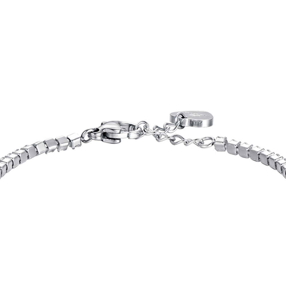 GIRL STEEL TENNIS BRACELET WITH WHITE CRYSTALS AND PLATE