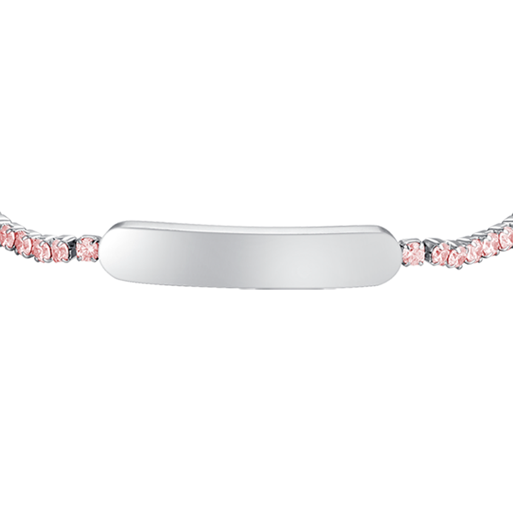 GIRL STEEL TENNIS BRACELET WITH PINK CRYSTALS AND PLATE