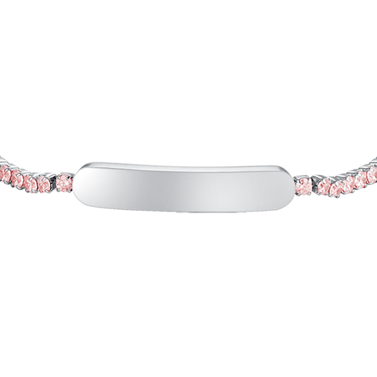 GIRL STEEL TENNIS BRACELET WITH PINK CRYSTALS AND PLATE