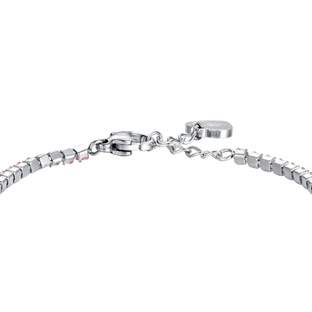 GIRL STEEL TENNIS BRACELET WITH PINK CRYSTALS AND PLATE