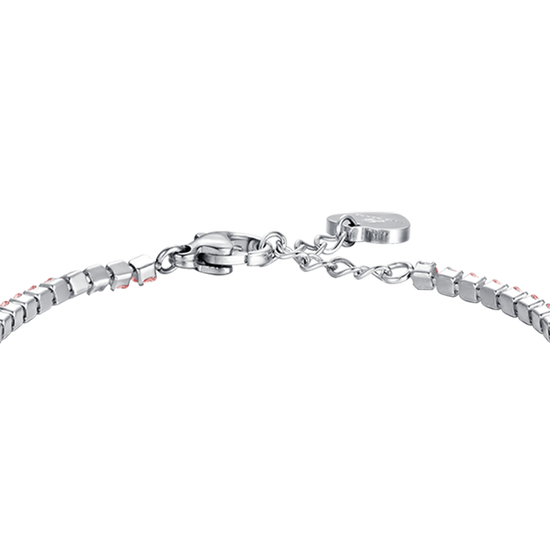 GIRL STEEL TENNIS BRACELET WITH PINK CRYSTALS AND PLATE
