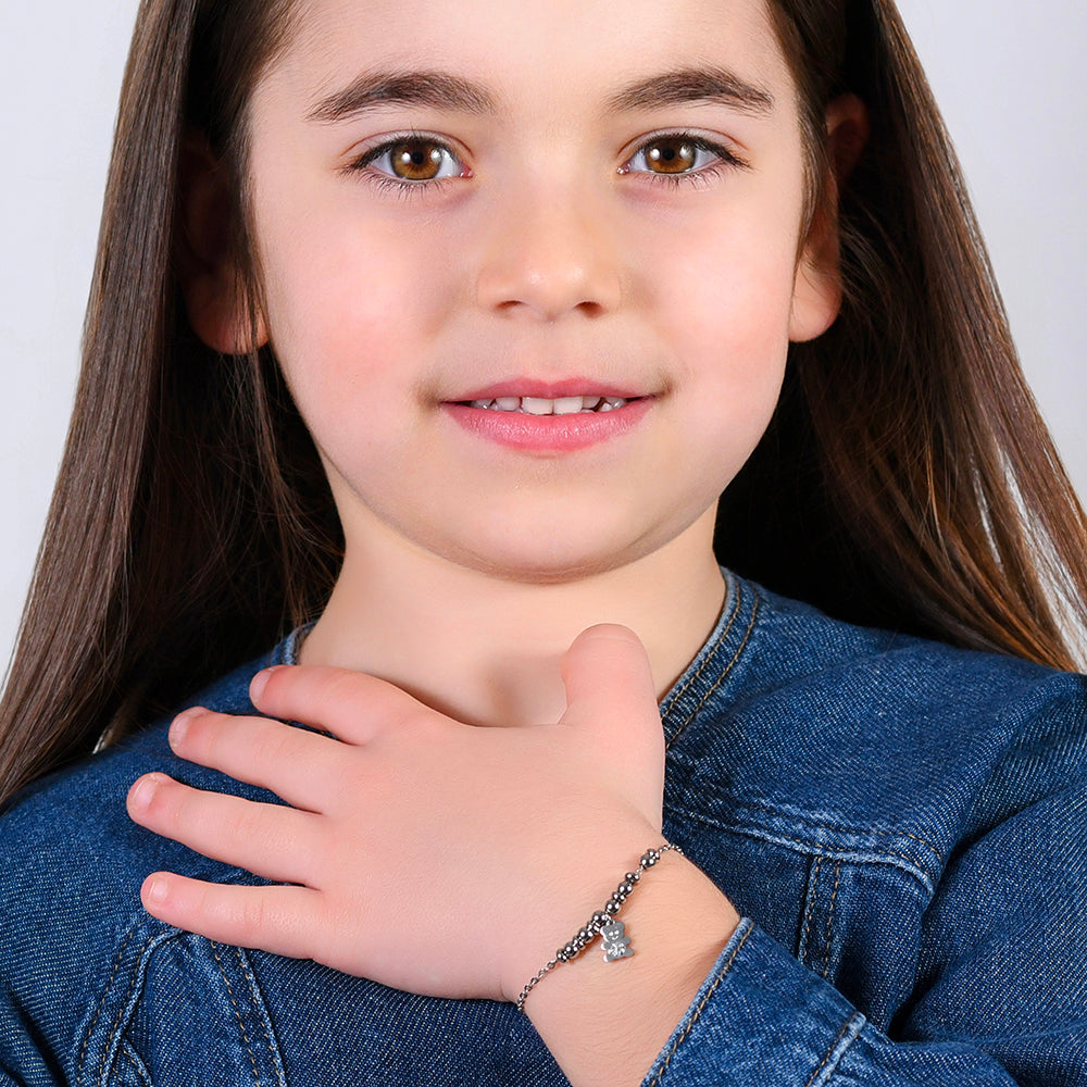 STEEL GIRL BRACELET WITH TEDDY BEAR WITH WHITE CRYSTALS