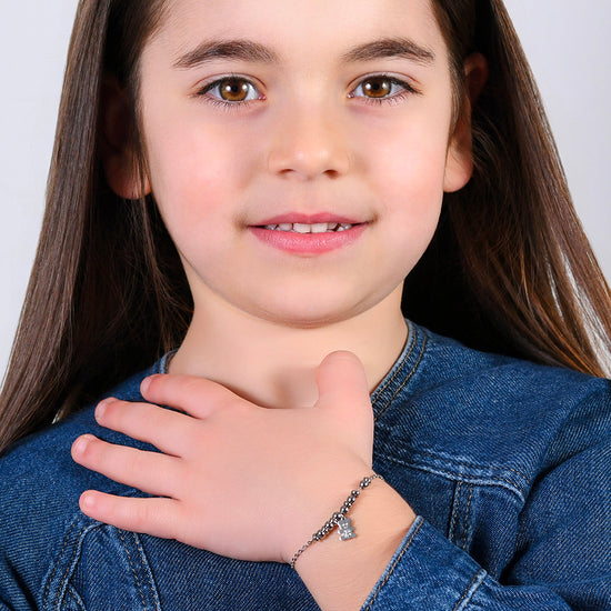 STEEL GIRL BRACELET WITH TEDDY BEAR WITH WHITE CRYSTALS