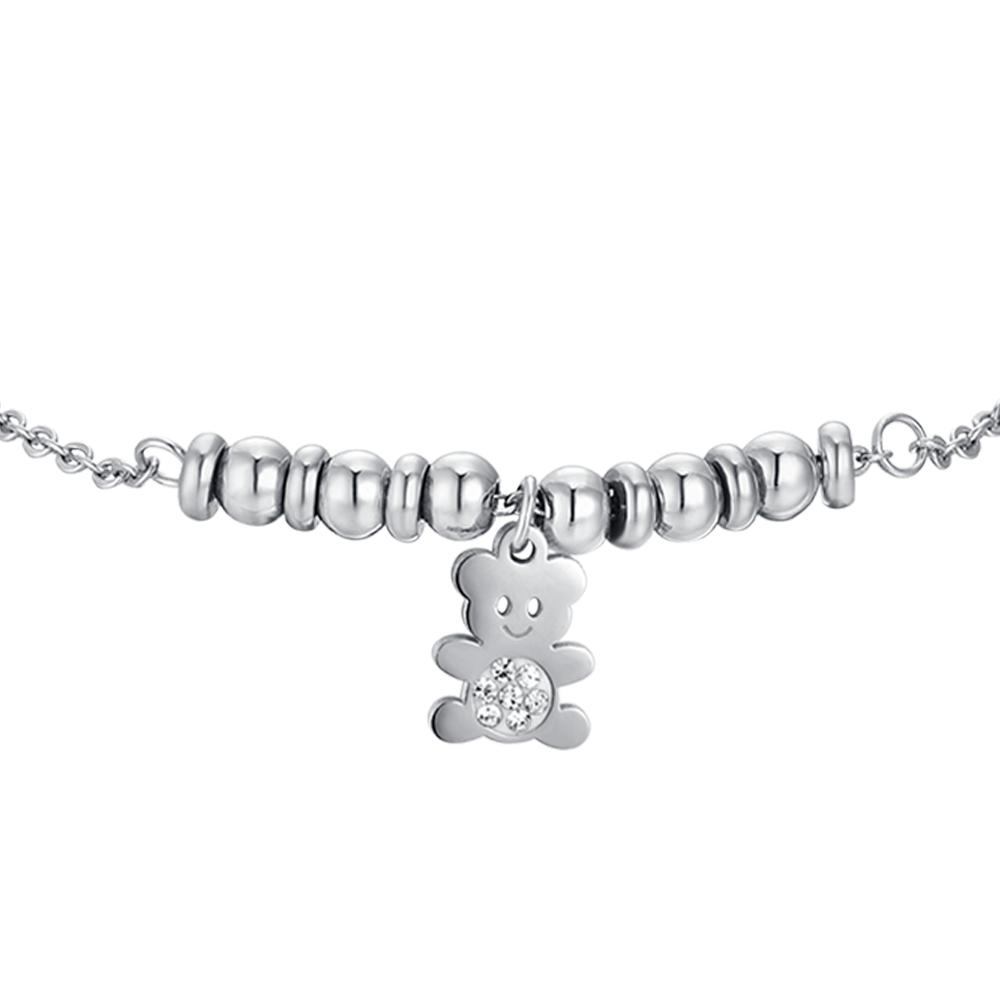 STEEL GIRL BRACELET WITH TEDDY BEAR WITH WHITE CRYSTALS