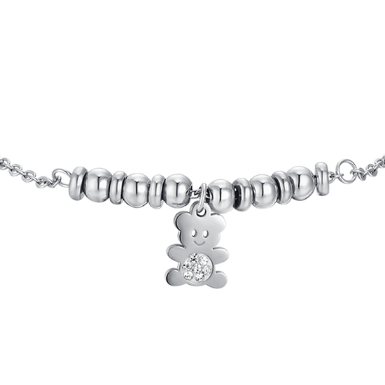 STEEL GIRL BRACELET WITH TEDDY BEAR WITH WHITE CRYSTALS