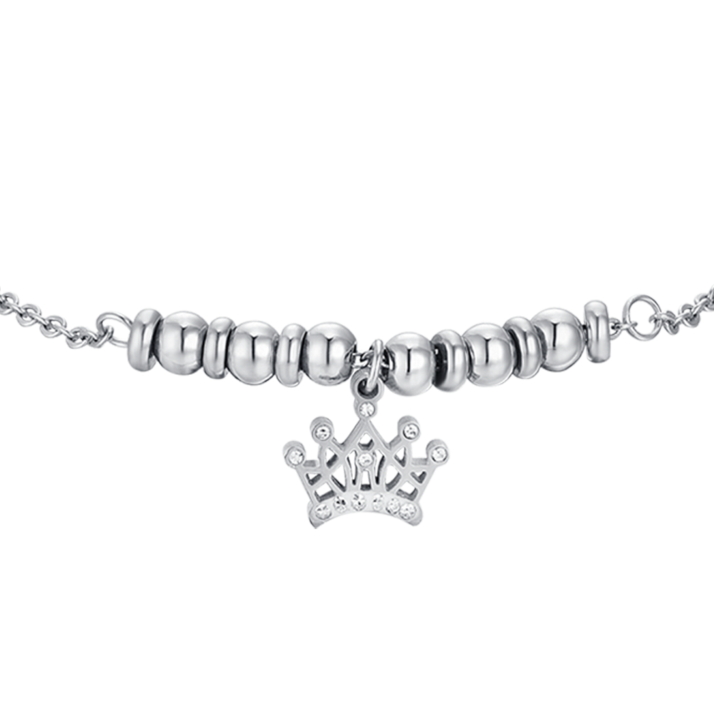 STEEL GIRL BRACELET WITH CROWN WITH WHITE CRYSTALS