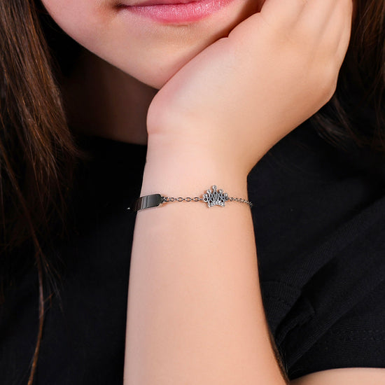 BRACCIALE BAMBINA IN ACCIAIO CON PIASTRA E CORONA CON CRISTALLI BIANCHI Luca Barra