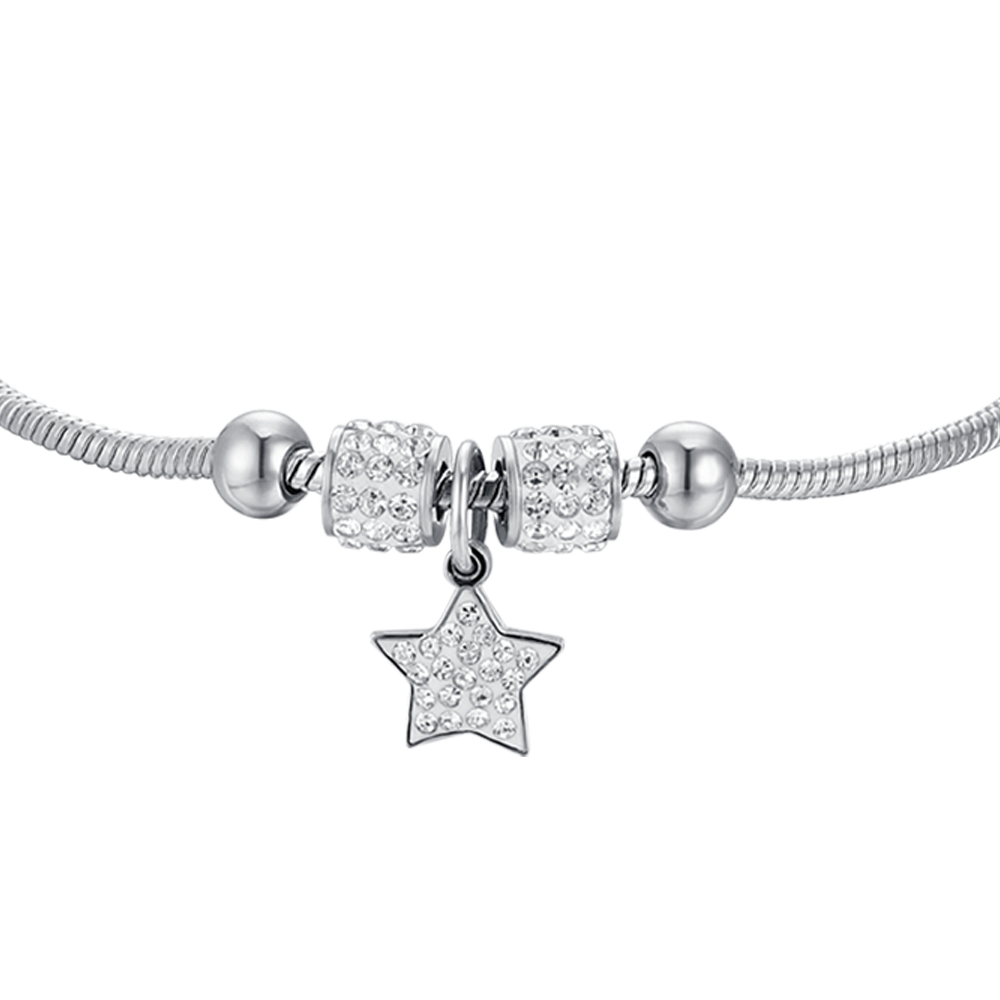 STEEL STAR GIRL BRACELET WITH WHITE CRYSTALS