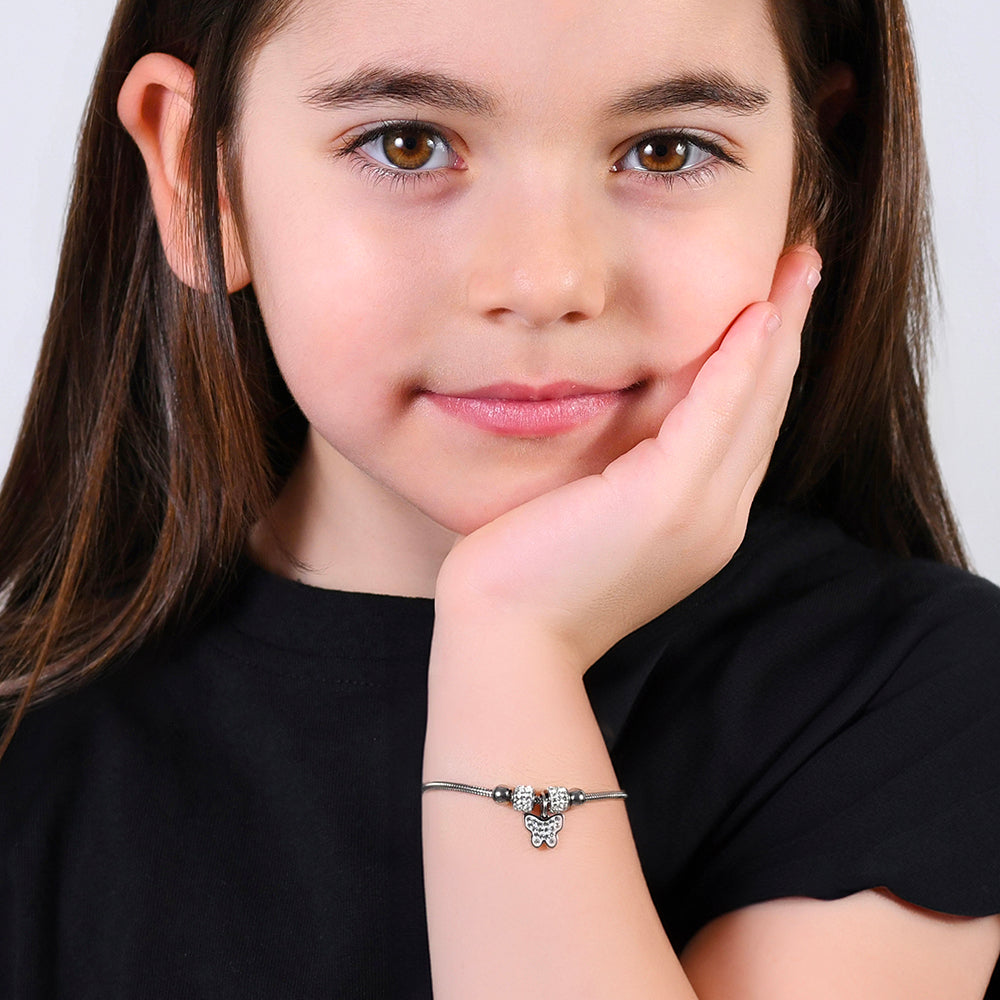 STEEL GIRL BRACELET WITH BUTTERFLY WITH WHITE CRYSTALS