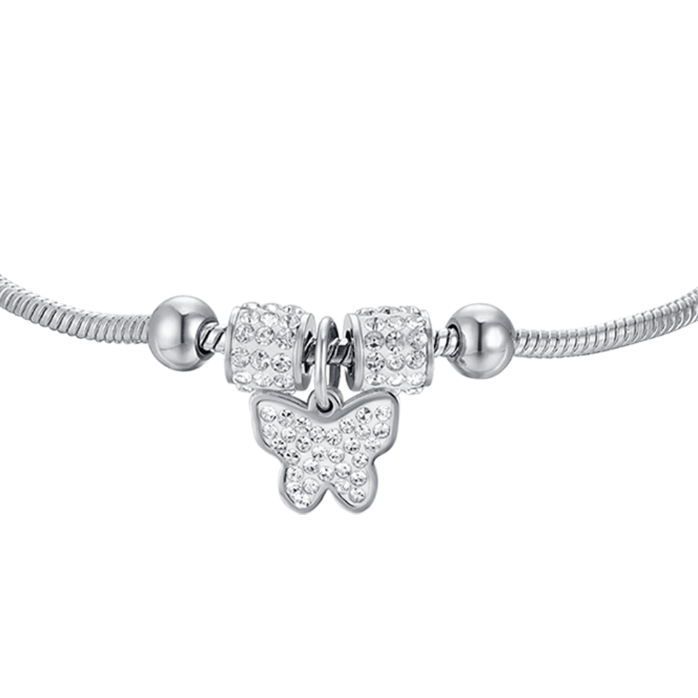 STEEL GIRL BRACELET WITH BUTTERFLY WITH WHITE CRYSTALS