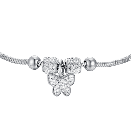 STEEL GIRL BRACELET WITH BUTTERFLY WITH WHITE CRYSTALS