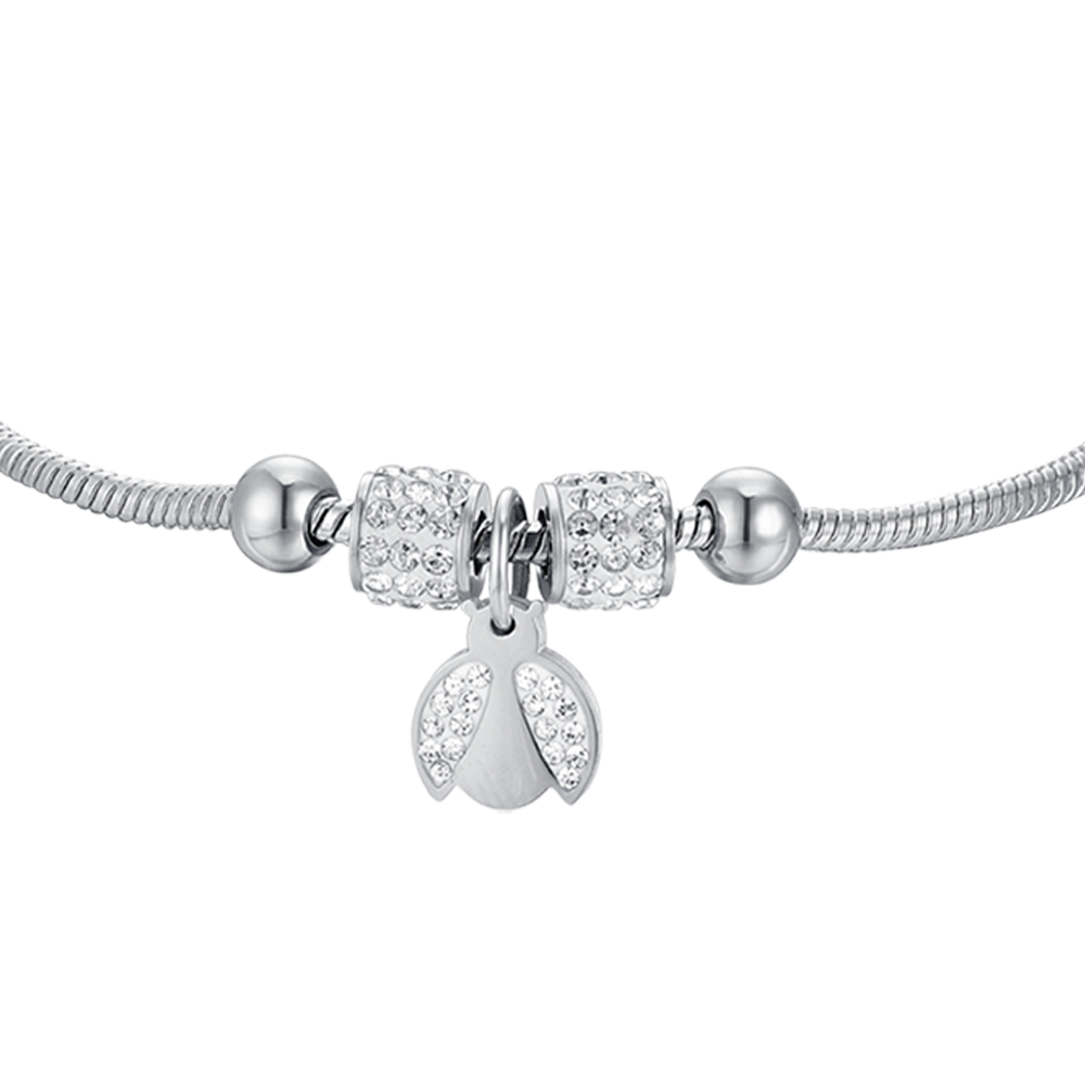 STEEL GIRL BRACELET WITH LADYBUG WITH WHITE CRYSTALS