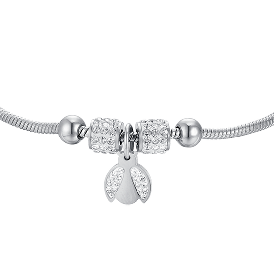 STEEL GIRL BRACELET WITH LADYBUG WITH WHITE CRYSTALS