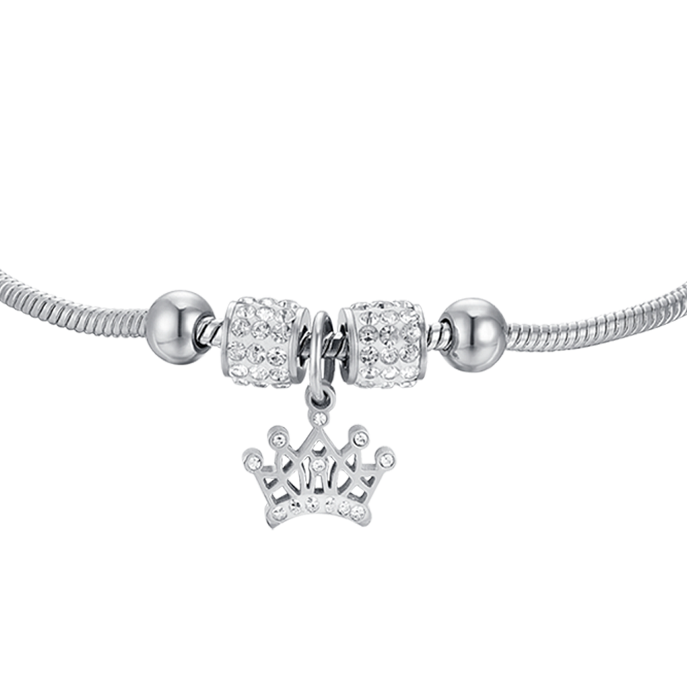 STEEL GIRL BRACELET WITH CROWN WITH WHITE CRYSTALS