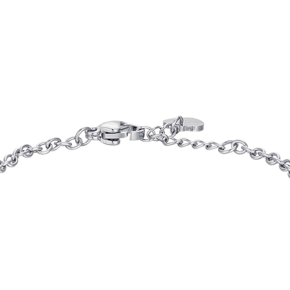STEEL UNICORN GIRL BRACELET WITH PINK AND WHITE ENAMEL AND CRYSTAL