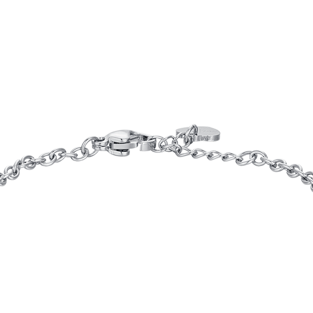 STEEL FLOWER GIRL BRACELET WITH PINK AND WHITE ENAMEL AND CRYSTAL