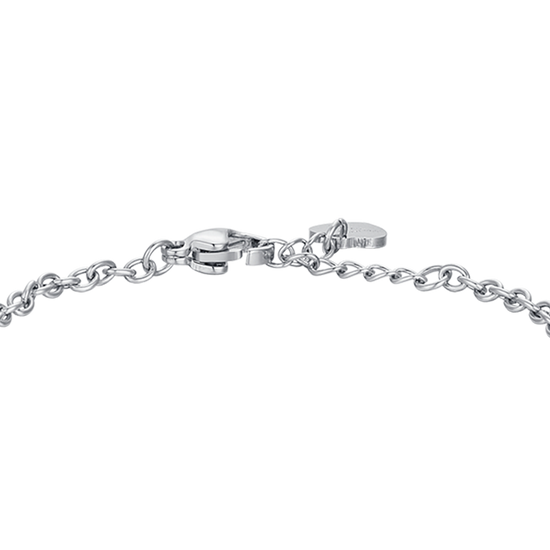 STEEL FLOWER GIRL BRACELET WITH PINK AND WHITE ENAMEL AND CRYSTAL