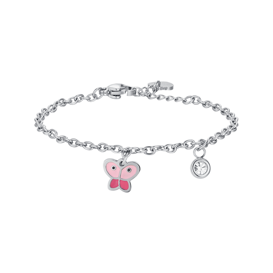 BRACCIALE BAMBINA IN ACCIAIO CON FARFALLA CON SMALTO ROSA E CRISTALLO BIANCO Luca Barra