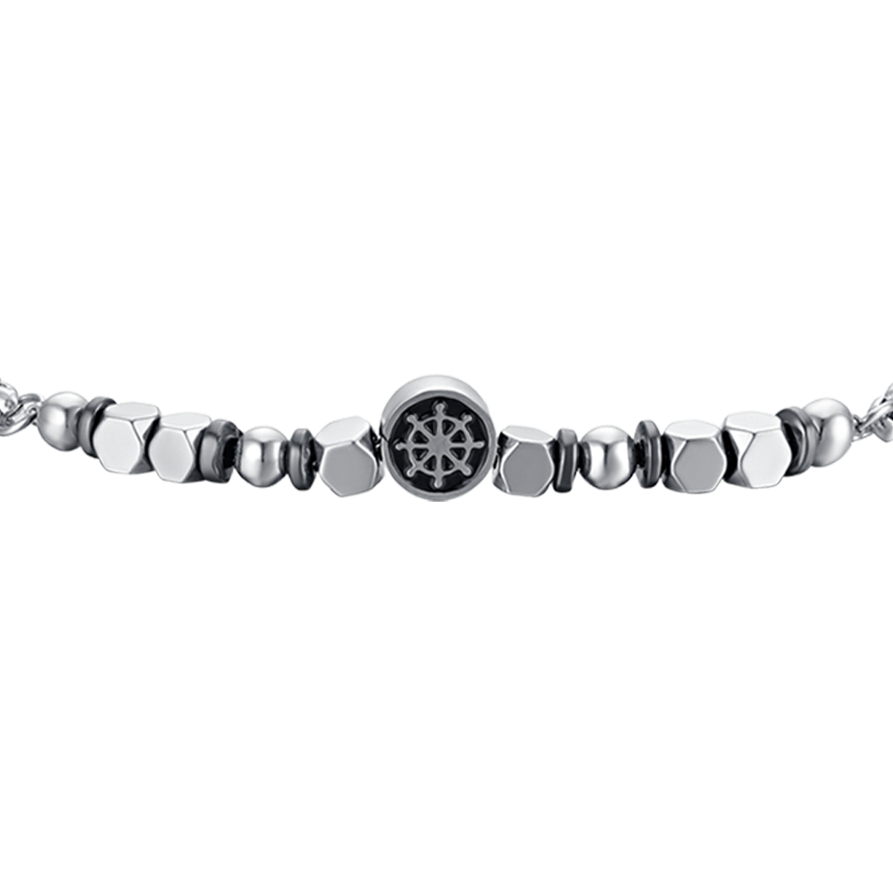 STEEL BABY BRACELET WITH GRAY HEMATITE AND RUDDER