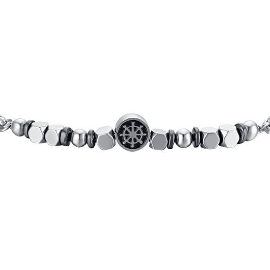 STEEL BABY BRACELET WITH GRAY HEMATITE AND RUDDER