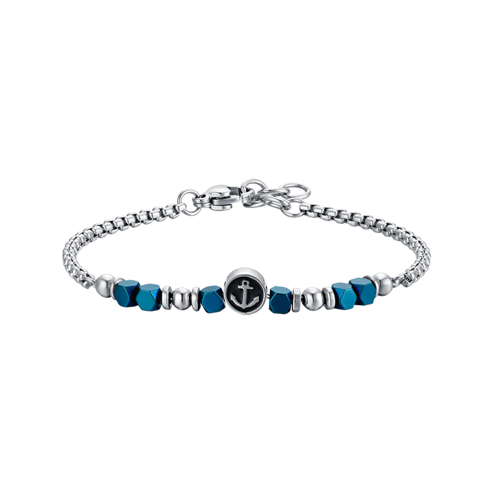 BRACCIALE BAMBINO IN ACCIAIO CON EMATITE BLU ED ANCORA Luca Barra