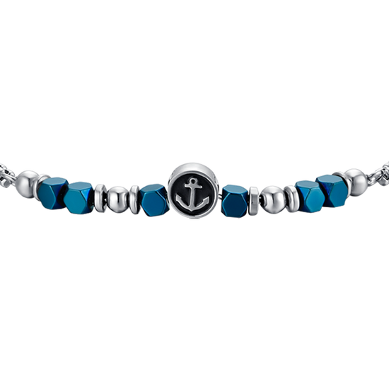 STEEL BABY BRACELET WITH BLUE HEMATITE AND ANCHOR
