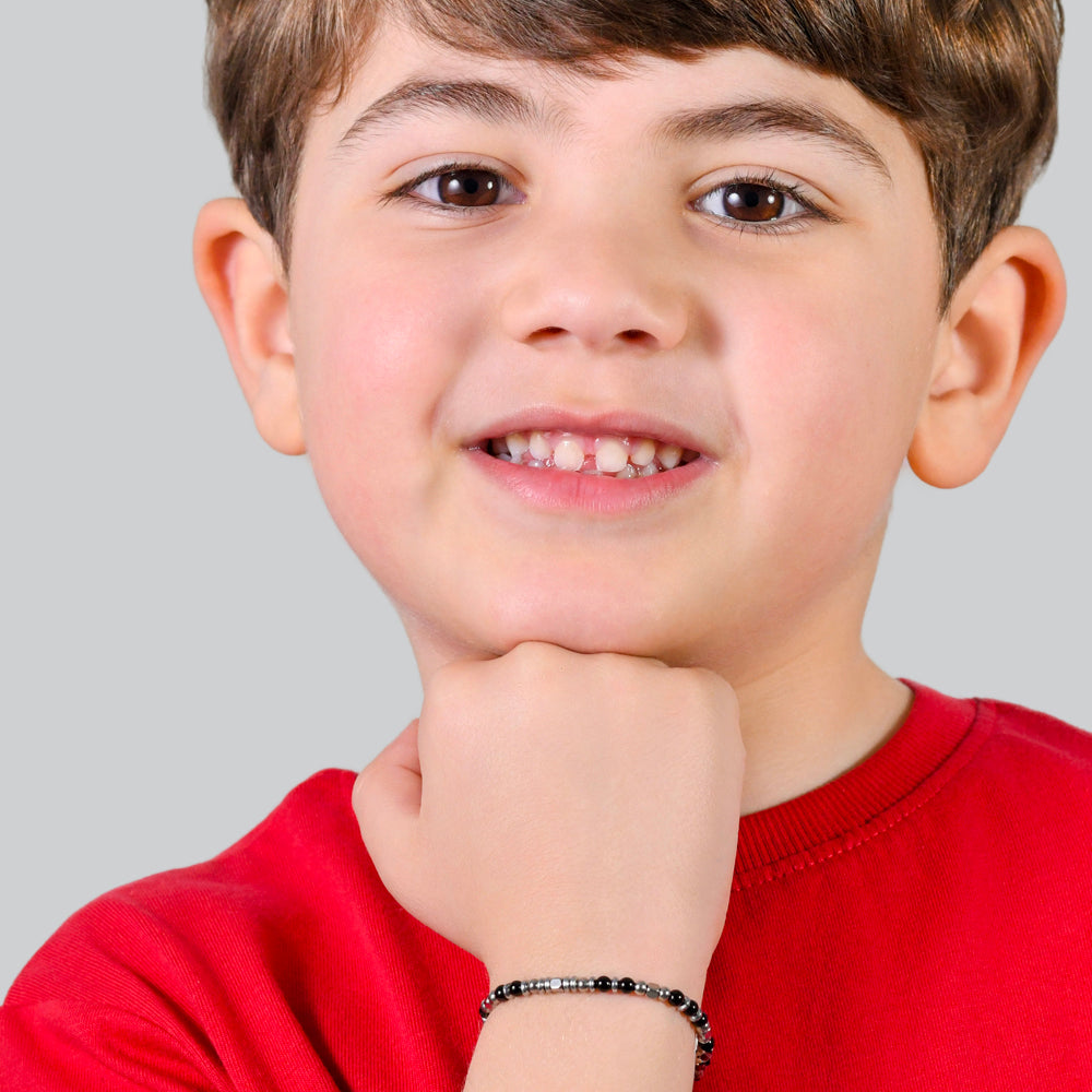 STEEL BABY BRACELET WITH BLACK AND GRAY STONES