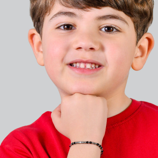 STEEL BABY BRACELET WITH BLACK AND GRAY STONES