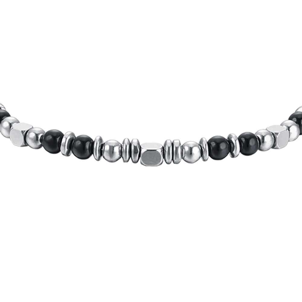 STEEL BABY BRACELET WITH BLACK AND GRAY STONES