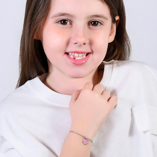 PINK ENAMEL STEEL GIRL BRACELET