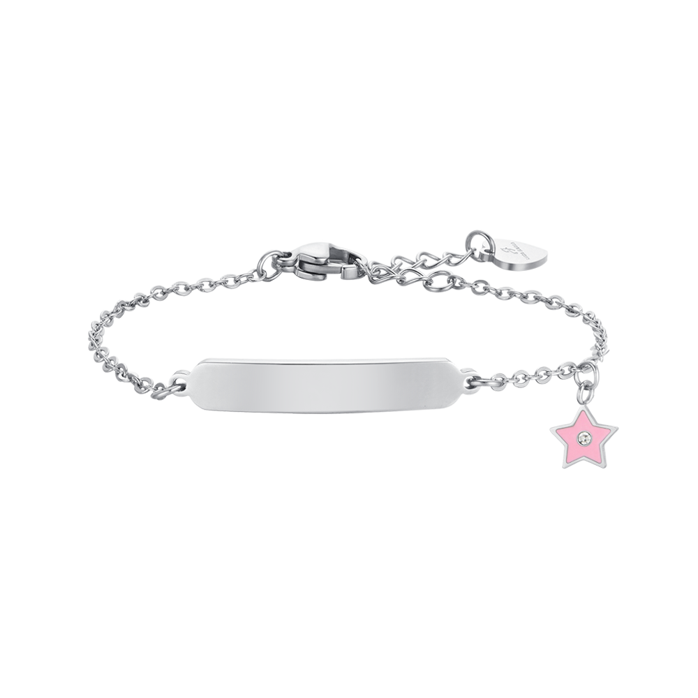 BRACCIALE BAMBINA IN ACCIAIO SMALTO ROSA E PIASTRA Luca Barra